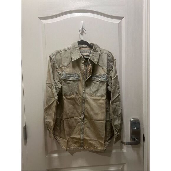 Free People We The Free Short Of It Denim Long-Sleeve Shirt in Tan NWOT size S - Picture 5 of 7